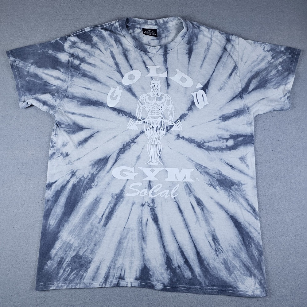 Golds Gym SoCal Shirt Mens Large Gray Tie Dye Short Sleeve Crewneck Bodybuilder